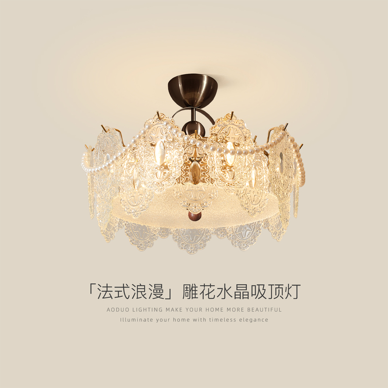 French-Style Vintage Bedroom Ceiling Light, Retro Palace Crystal Glass Study Lamp, Pastoral Pearl Master Bedroom Room Light French-Style Vintage Bedroom Ceiling Light, Retro Palace Crystal Glass Study Lamp, Pastoral Pearl Master Bedroom Room Light