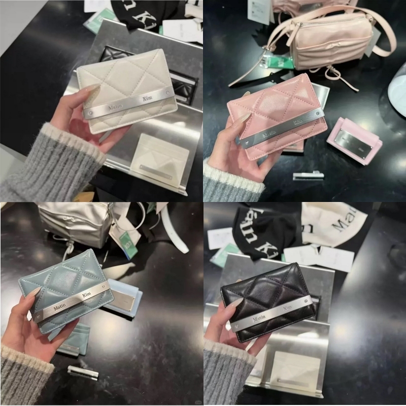 Korean Genuine 26 New Models Matin Kim Metal Label Leather Quilted Card Holder Simple Practical Portable Coin Purse