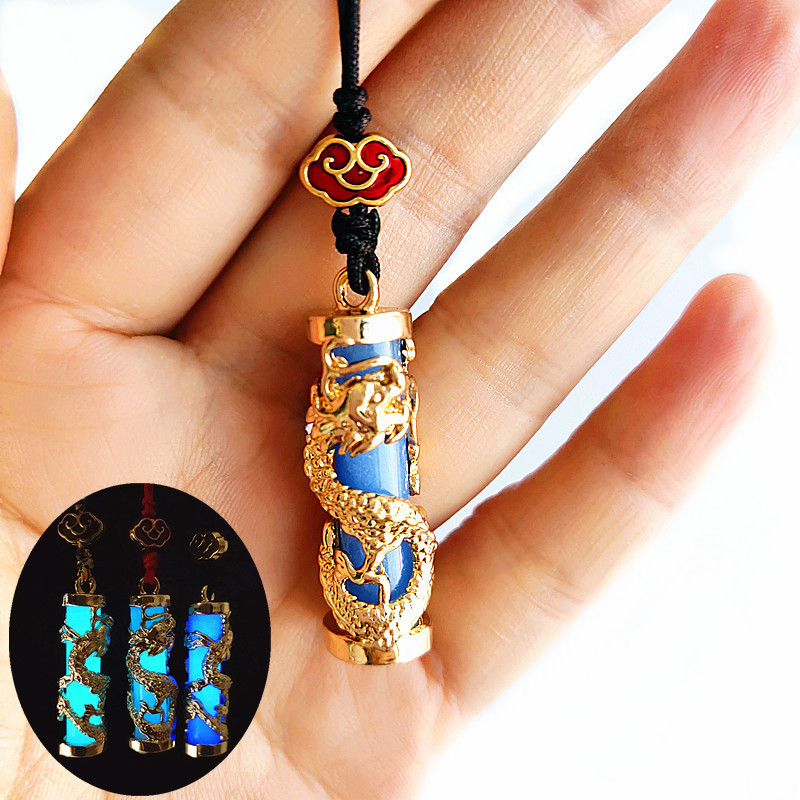 Dragon Column Mobile Phone Chain with Luminous Stone, Gold Dragon Inlaid with Jade, Auspicious Clouds, Unisex USB Flash Drive Pendant, Wealth-Attracting Keychain