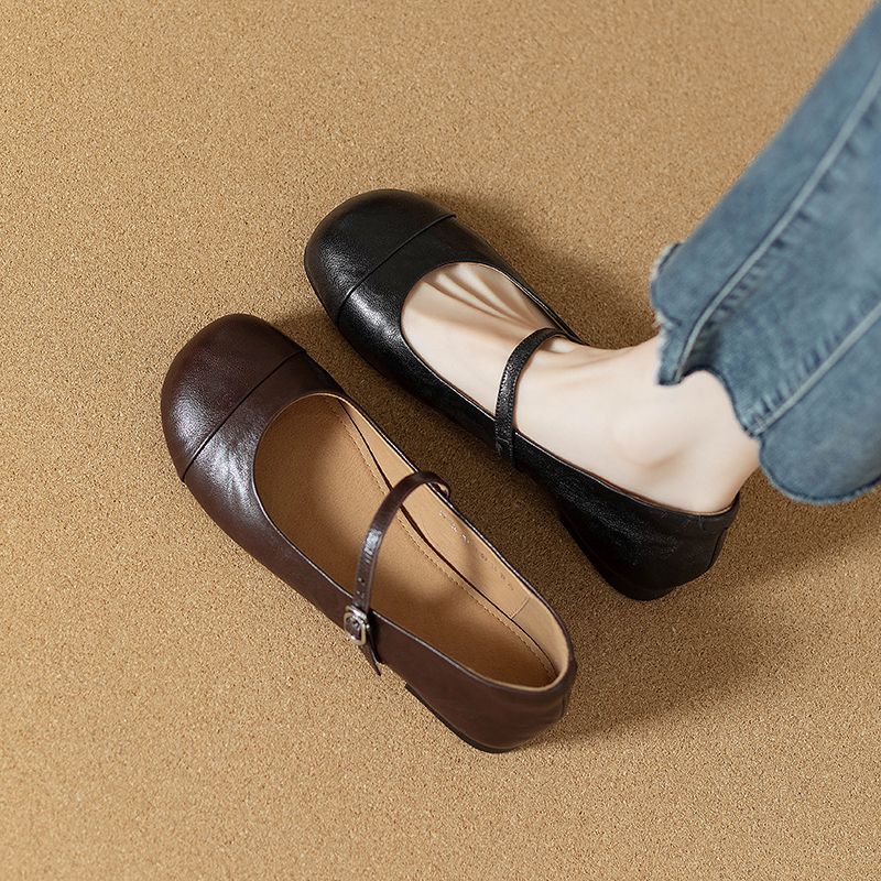 Soft~ French Retro Single-Strap Granny Shoes for Women, New Spring/Summer Style, Small Leather Shoes, Round Toe, Gentle Shallow Mouth Single Shoes Soft~ French Retro Single-Strap Granny Shoes for Women, New Spring/Summer Style, Small Leather Shoes, Round Toe, Gentle Shallow Mouth Single Shoes