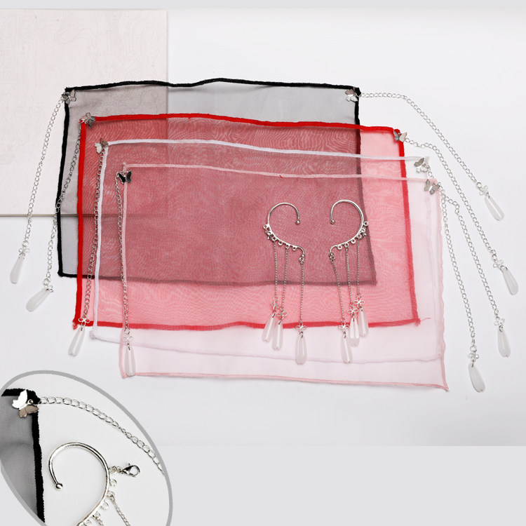 Pull show ancient style original veil Fairy cover face sunscreen Hanfu tassel ear hanging cover face masked bride Princess costume