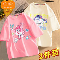 Balacaras cotton to Super Flying Man girl short sleeves 2022 Tide Pure Cotton Children T-Shirt Girl Summer