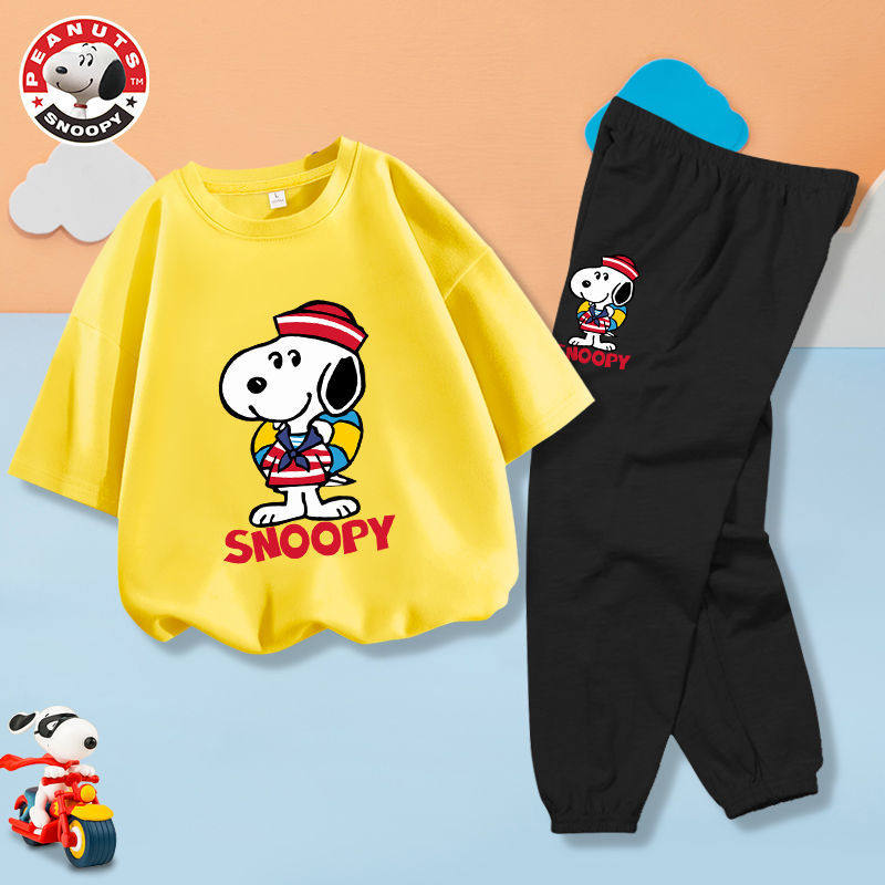 Snoopy children's clothing boy short-sleeved suit 2022 summer new children's anti-mosquito pants T-shirt trousers two-piece comfortable