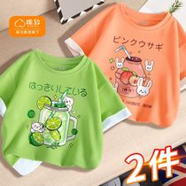 Balabala cotton to girls summer dress foreign air collage children short sleeve summer pure cotton fake two little girl t-shirt