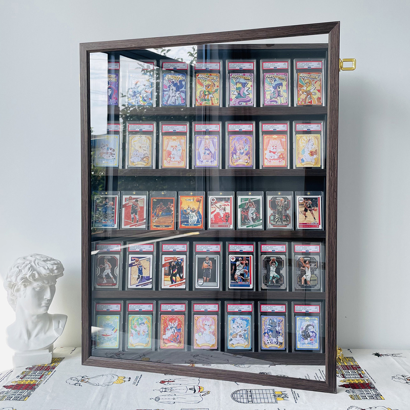 Solid Wood Psa Graded Card Storage Display Frame Pokémon Star Card Box Wall-Mounted Display Rack with Lock