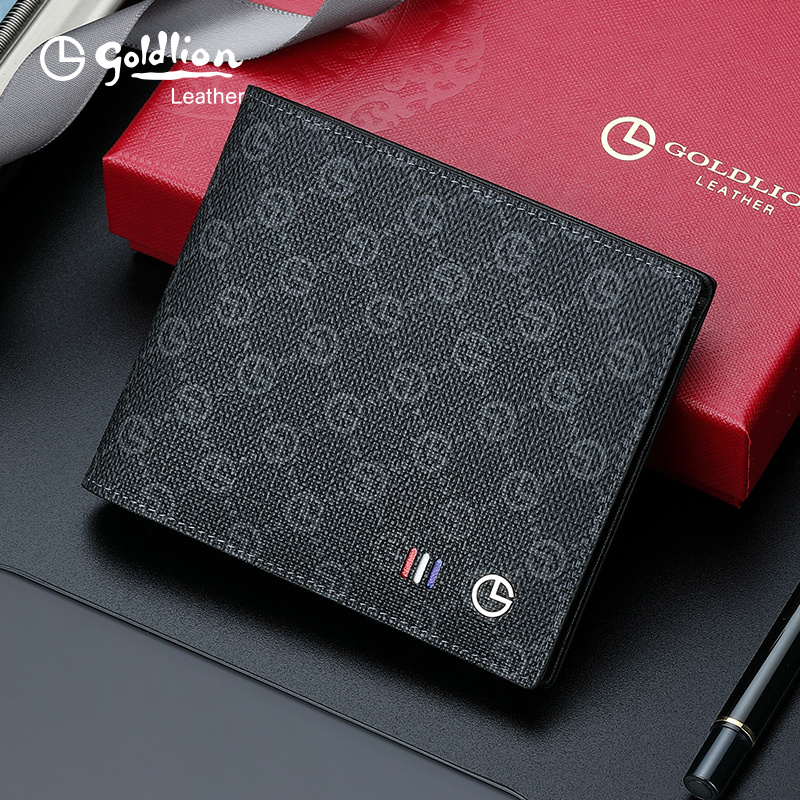 Goldlion's New Men's Short Wallet, Business Casual Horizontal Wallet, British Fashion Leather Wallet, Printed Wallet