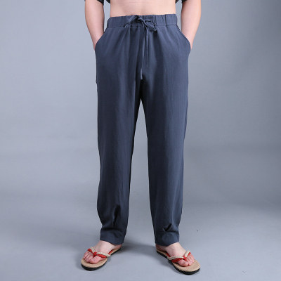 Chinese style Tang suit men's trousers spring and summer Chinese style linen casual pants men's cotton linen trousers large size loose wide-leg trousers