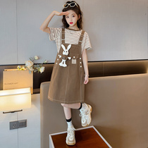 Girl Braces Skirt Summer Dress Suit Dress 2024 New Childrens Skirt Summer Girls CUHK Childrens Dress Summer Style