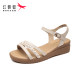 ສີແດງ Dragonfly Sandals ແມ່ຍິງ Summer ຮູບແບບໃຫມ່ຂອງສາຍແອວແມ່ຍິງອາຍຸກາງເກີບເກີບຫນັງແທ້ Soft Sole Wedge Mom Sandals