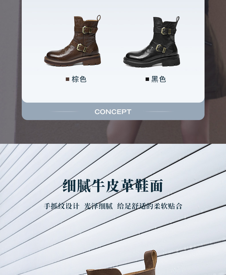 Западные Boots 红蜻蜓西部靴冬季新款女靴子加绒保暖靴真皮美拉德复古中筒靴女 Reddragonfly