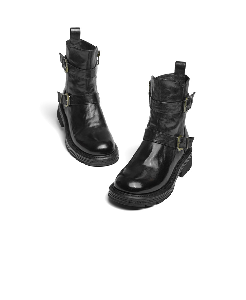 Западные Boots 红蜻蜓西部靴冬季新款女靴子加绒保暖靴真皮美拉德复古中筒靴女 Reddragonfly