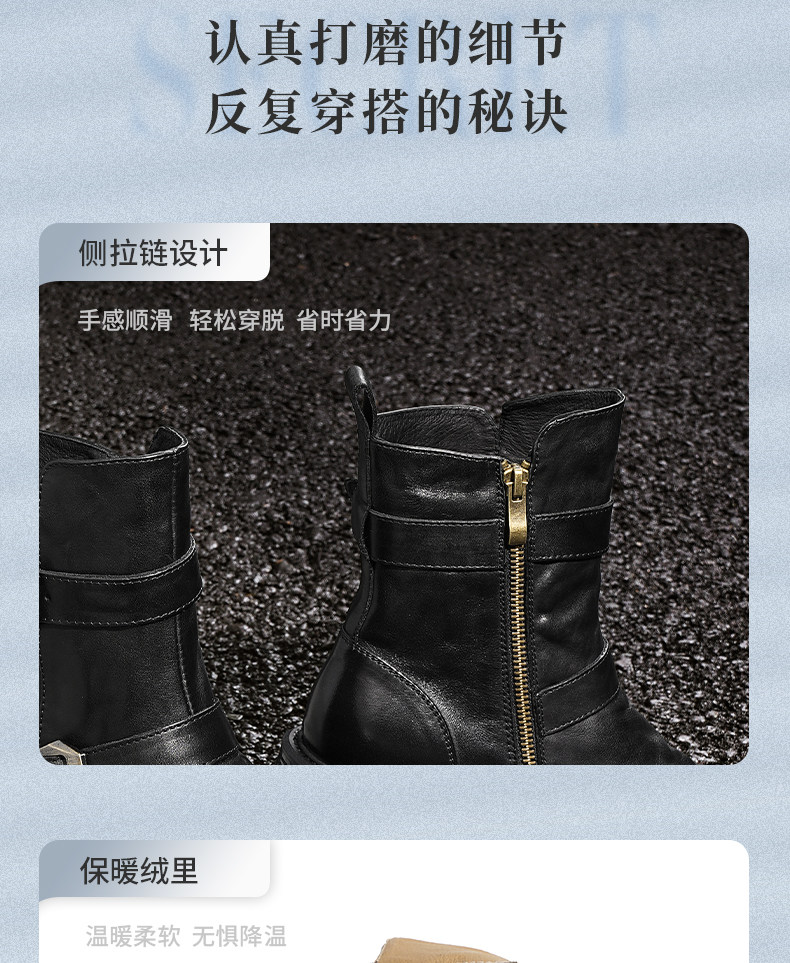 Западные Boots 红蜻蜓西部靴冬季新款女靴子加绒保暖靴真皮美拉德复古中筒靴女 Reddragonfly