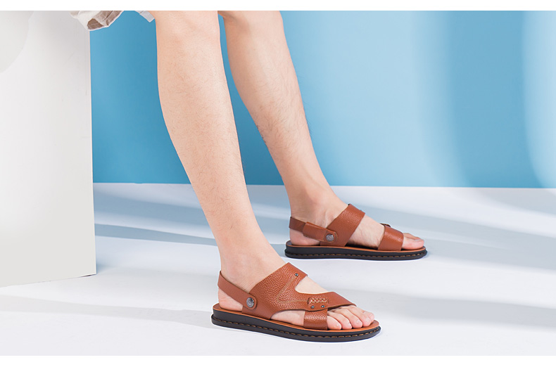 Giày sandal da nam màu đỏ 2018 mùa hè mới chính hãng Giày da nam đế mềm đế mềm đi biển đôi dép xăng đan nam