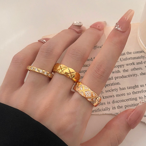 GYKZ correct version of small fragrant style coco diamond pattern ring for women sterling silver classic diamond wide ring stacked with Liu Wen's same style