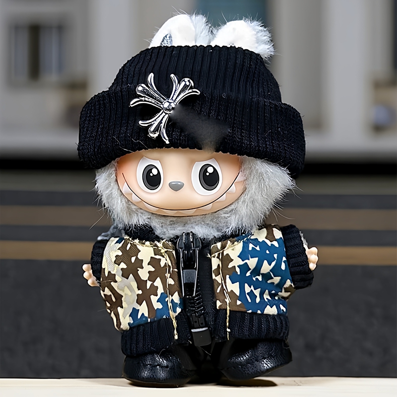 Labubu Doll Clothes 4.0 Jj Lin's Same Style Fourth Generation Mini Labubu Leather Jacket and Headscarf, Only Selling Clothes