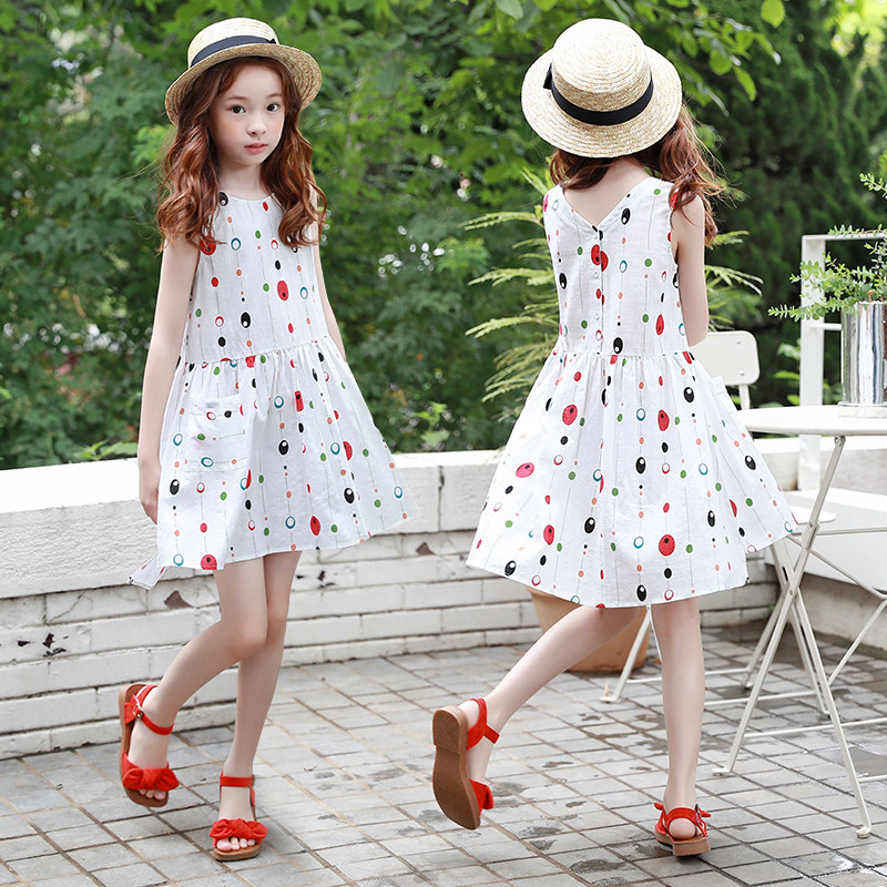 Girls white dress summer dress girls 12 - 15 year old girls dress slim sleeveless princess dress