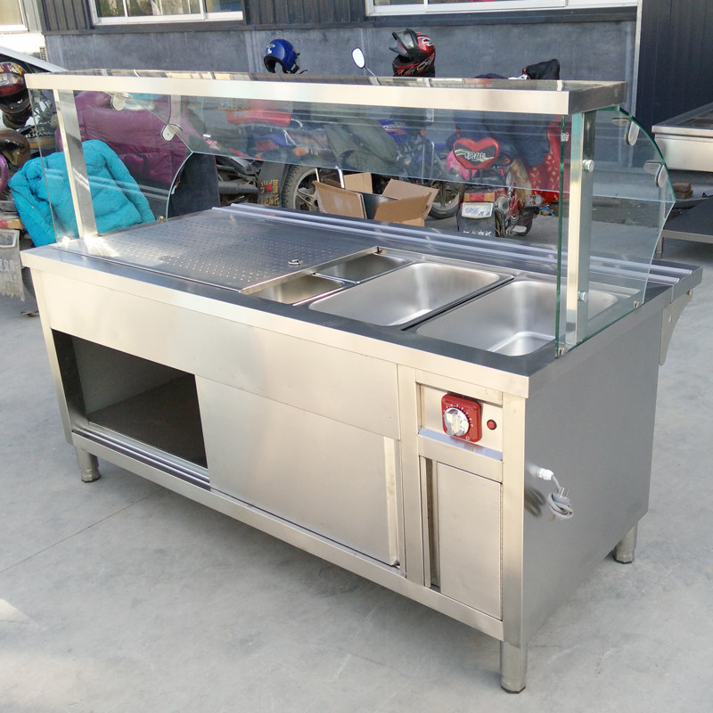 Vegetable heating Multi-functional canteen buffet Snack Dining Desk Fast Food Cart With Glass Hood Commercial Fast Food Steamed Vegetable Insulation Terrace