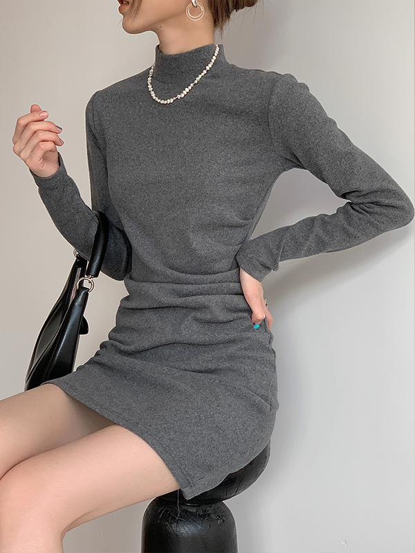 Half-High Collar Dress for Women 2025 Autumn and Winter Collection, Slimming and Flattering, High-End Feel, Long-Sleeve Bodycon Base Dress, Trendy Half-High Collar Dress for Women 2025 Autumn and Winter Collection, Slimming and Flattering, High-End Feel, Long-Sleeve Bodycon Base Dress, Trendy