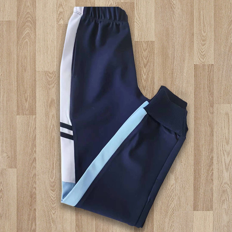 Navy Blue Pure Cotton School Pants for Primary and Secondary School Students, with Contrasting Color Stitching, White on Top and Light Blue on the Bottom, Unisex Casual Sports Pants