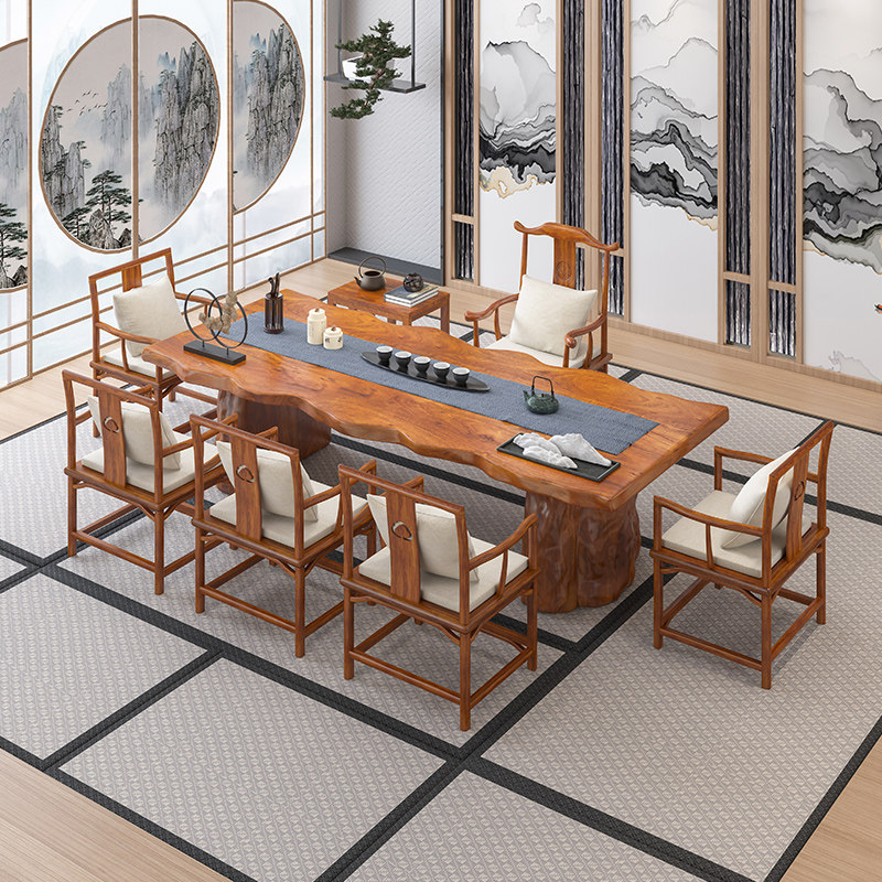 New Chinese-style tea table and chair combination Kung Fu Zen office modern tea table solid wood coffee table room furniture large board table