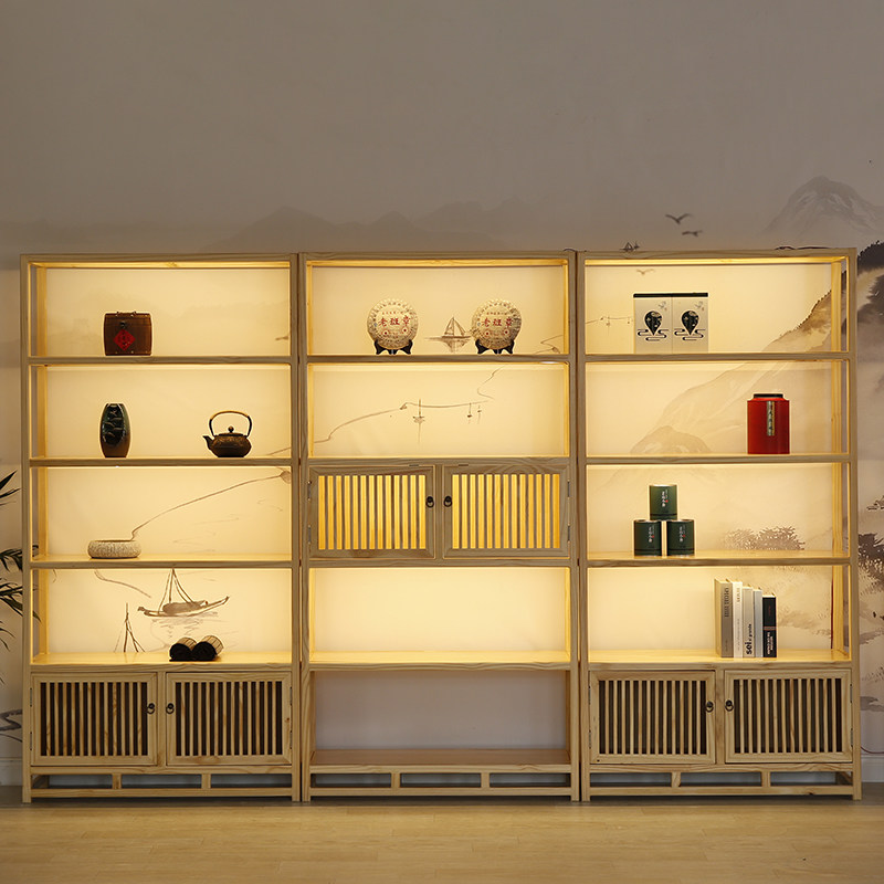 Solid wood Bogu rack Duobao Pavilion modern minimalist furniture pine tea display display cabinet living room compartment rack