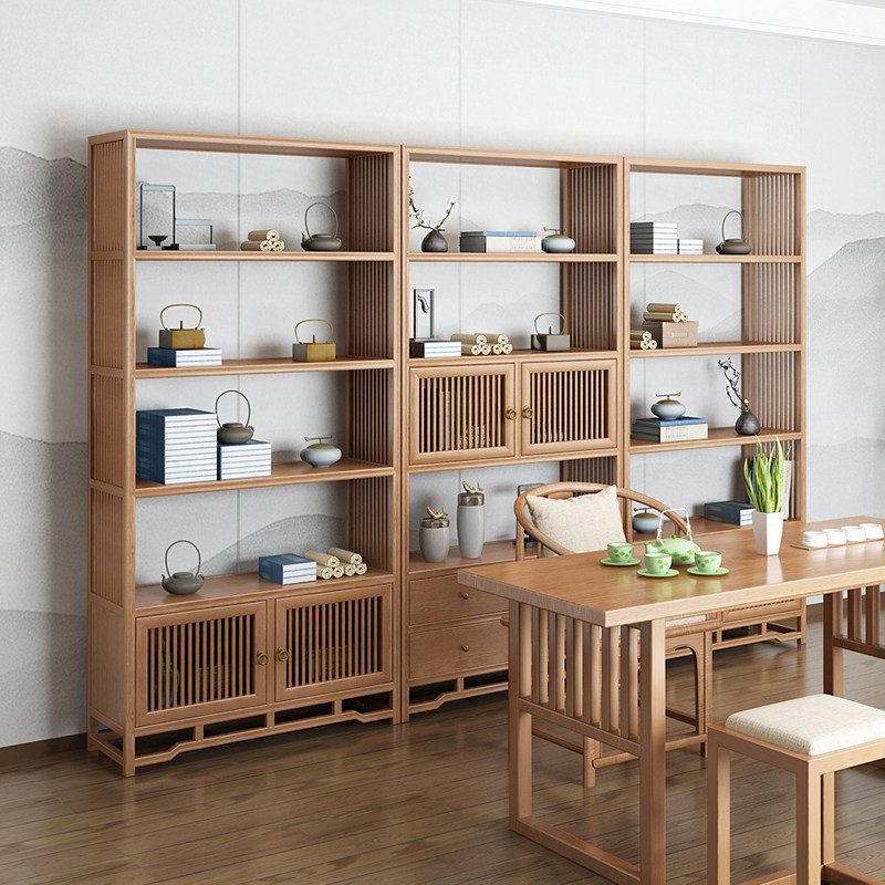 New Chinese bookshelf solid wood Bogu rack combination Zen light luxury bookcase display cabinet rack storage furniture shelf