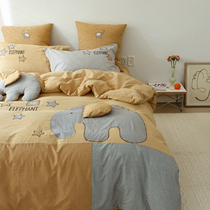 Lucky Elephant Sheet Four-piece Cotton Cotton quilt cover Cute Quilt Cover Bed Three-Piece Set Spring and Autumn Bedding Kit 4