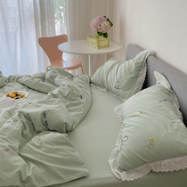 ins minimalist hipster embroidery cotton wash cotton four-piece pastoral cotton quilt cover sheets bedding