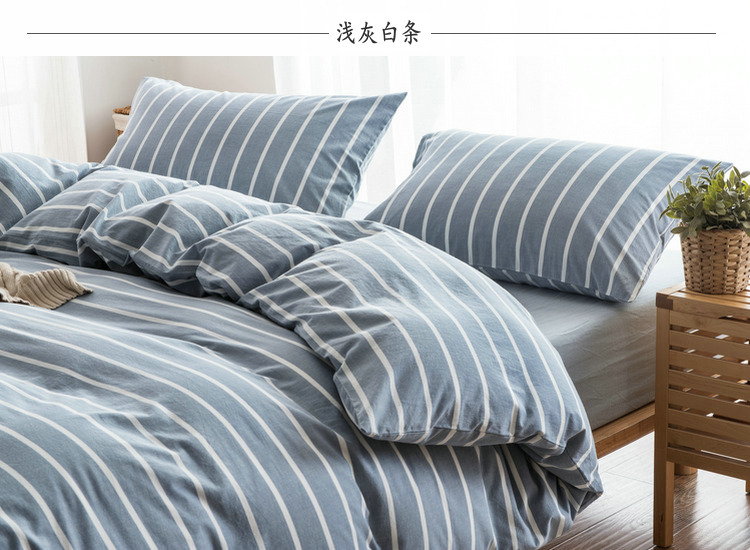 Bông rửa bông bốn mảnh Nhật Bản-phong cách đơn giản bông kẻ sọc màu rắn đôi quilt cover tấm ga trải giường khăn trải giường