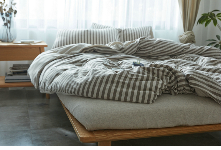 Bộ đồ giường bằng vải cotton dệt kim bốn mảnh của Bọ Cạp Đơn giản là chăn bông sọc trải giường 4 4 bộ - Bộ đồ giường bốn mảnh chăn đệm
