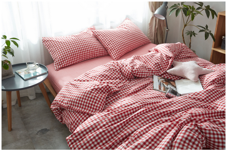 Bông rửa bông bốn mảnh Nhật Bản-phong cách đơn giản bông kẻ sọc màu rắn đôi quilt cover tấm ga trải giường khăn trải giường chăn ga khách sạn