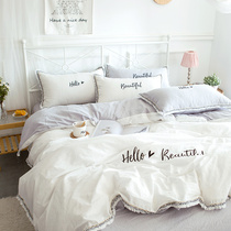 Cotton embroidery wash cotton four-piece set of simple solid color Princess wind Net red quilt cover sheets cotton bedding