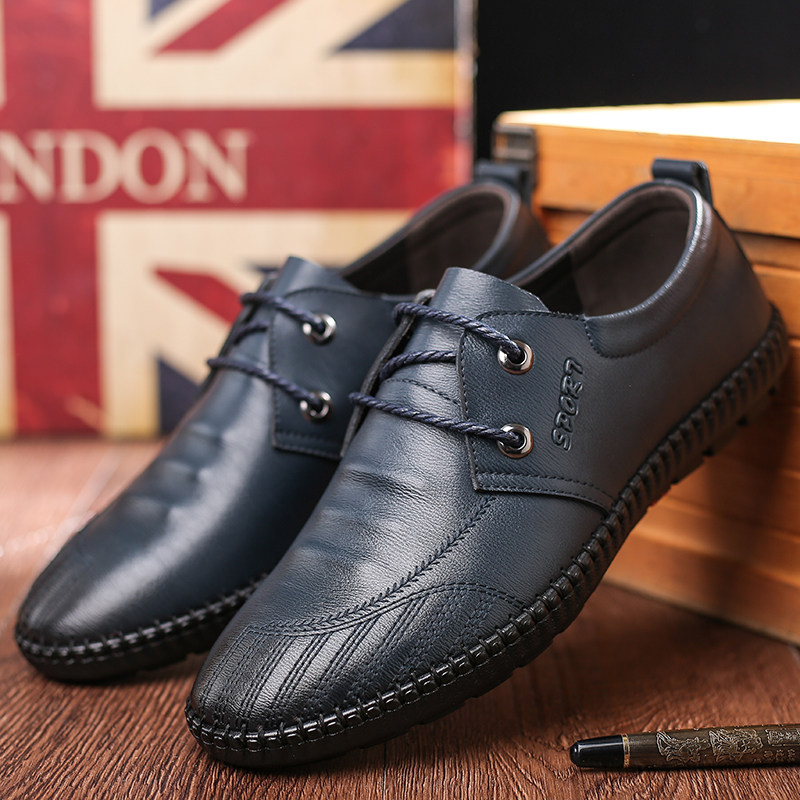 Men's large size beanie shoes 45 leather lace-up loafers 46 fat feet wide large 47 soft bottom casual men's shoes 48