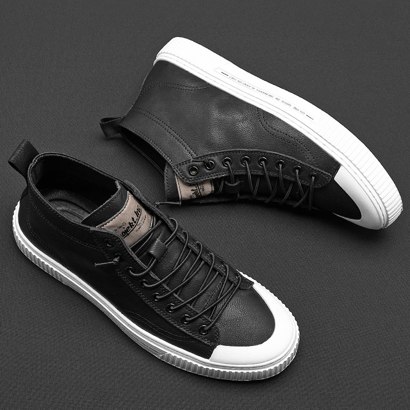 2022 Summer high cylinder Large size size Men's shoes 45 breathable black genuine leather 46 Trend 47 Student movement Leisure plate Shoe male