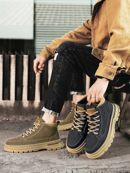 春季大码马丁靴男款工装板鞋高帮透气靴子48休闲运动鞋49加宽男鞋