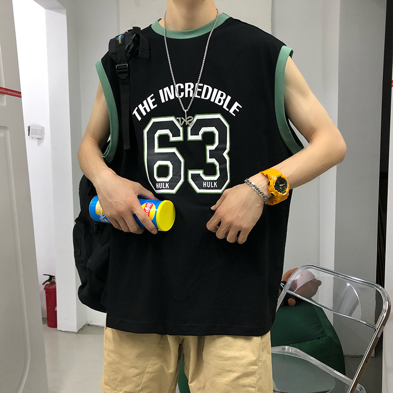 ROCKY CHỦ HONG KONG WIND HÈ INS TREND BASKETBALL SPORTS VEST nam Hàn Quốc phiên bản của VAI HỌC SINH tay T-shirt