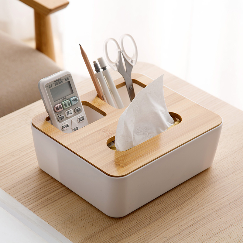 Q bamboo lid tissue box compartment table paper storage box living room paper draw box home multifunctional napkin box