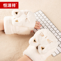 Hengyuanxiang gloves winter women plus velvet warm students flip bike riding winter cute cat plush gloves