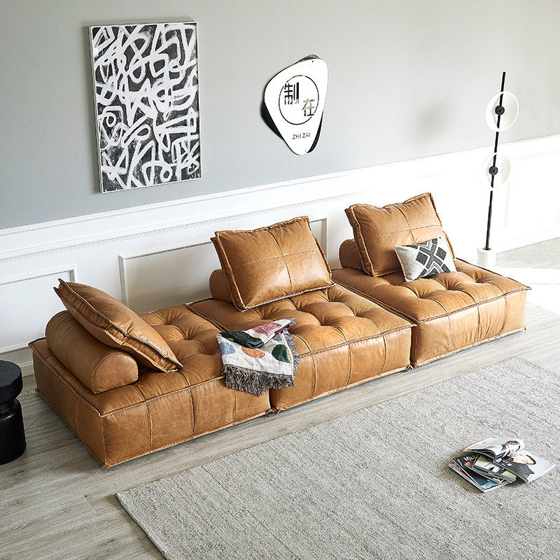 Modern minimalist tatami lazy sofa Nordic creative living room movable three-person four-person leather art sofa combination