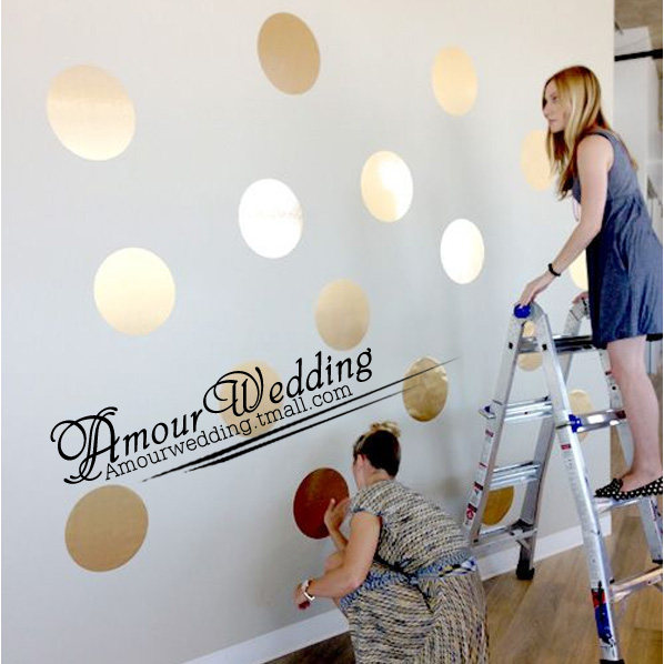 Golden round polka dot stickers party Nordic background wall decoration PVC wall stickers European and American baby room ins background