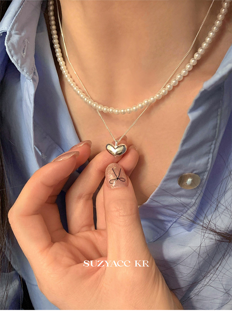 Серебряное ожерелье suzyacc kr简约小众纯银爱心吊坠百搭高级感锁骨链