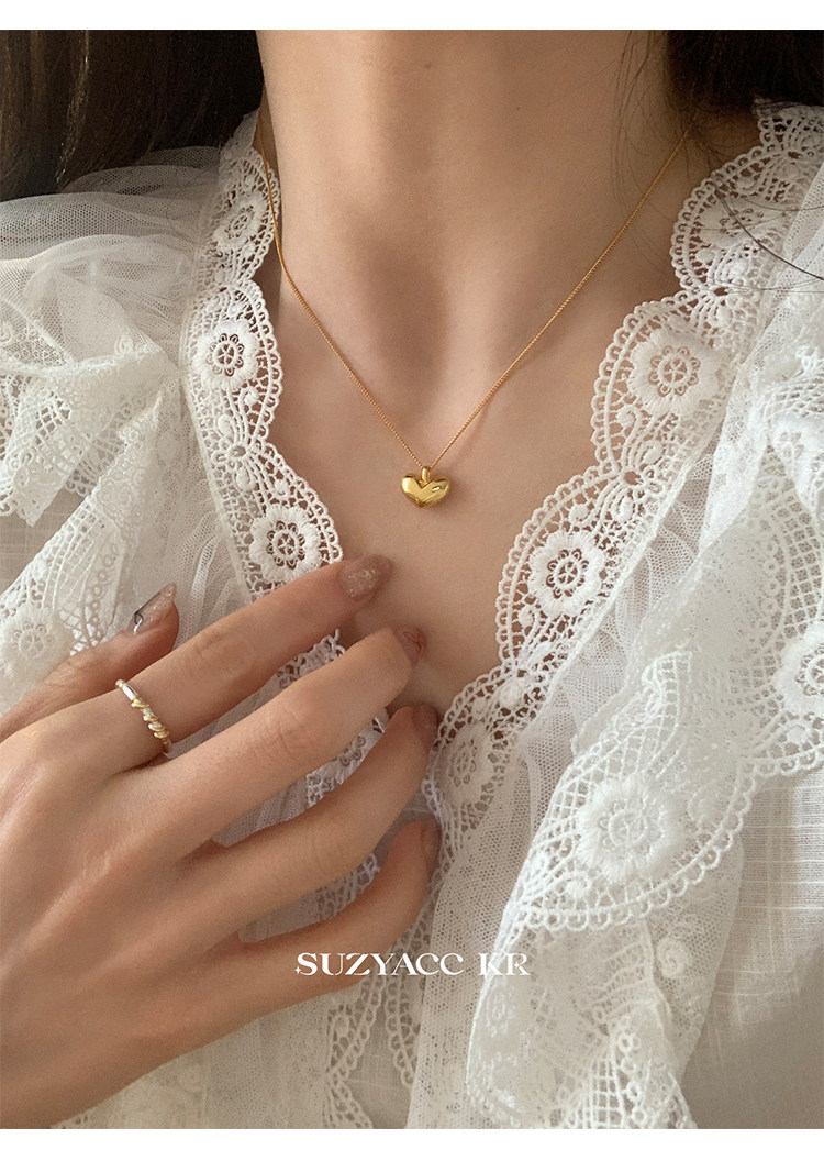 Серебряное ожерелье suzyacc kr简约小众纯银爱心吊坠百搭高级感锁骨链