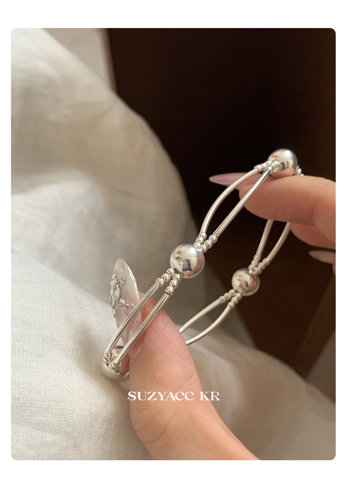 银饰手链 suzyacc kr轻奢简约红玛瑙纯银双层手链女早秋复古气质高级感手饰