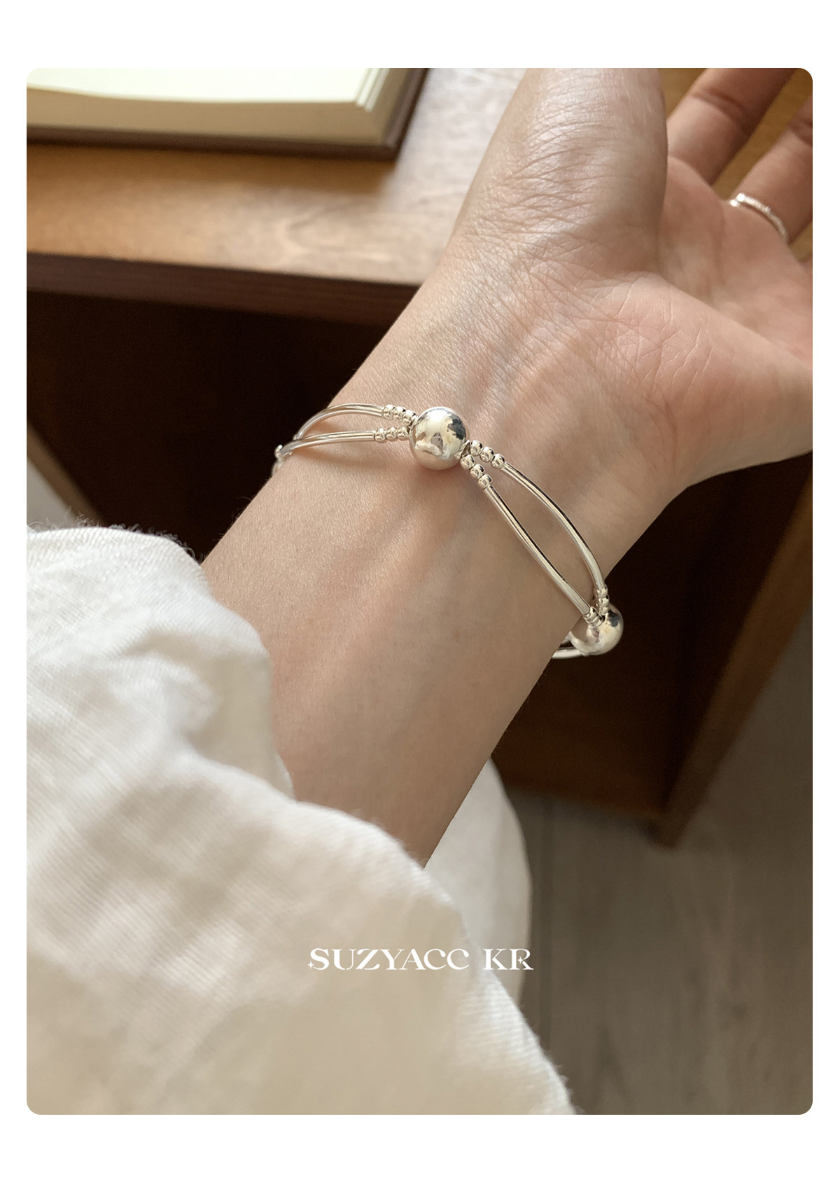 银饰手链 suzyacc kr轻奢简约红玛瑙纯银双层手链女早秋复古气质高级感手饰