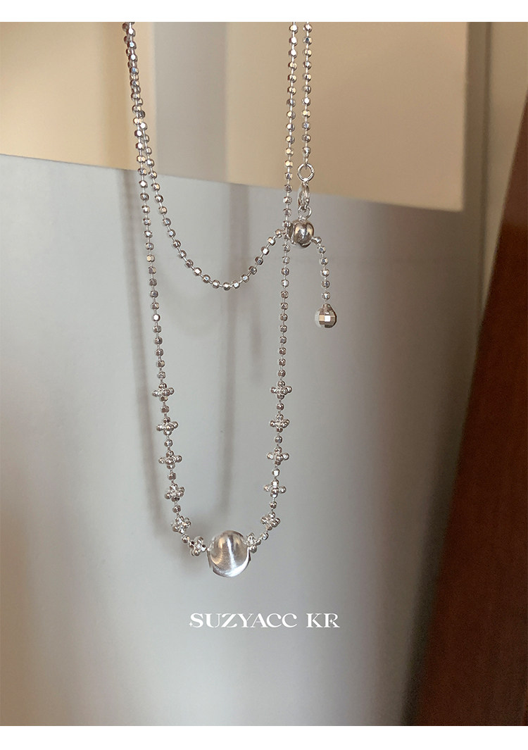Серебряное ожерелье suzyacc kr纯银镭射猫眼珠项链女款2025新款超显白复古小众锁骨链