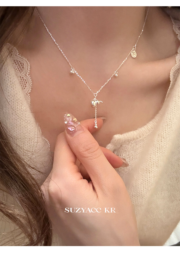 Серебряное ожерелье suzyacc kr新国风葫芦吊坠纯银项链设计感流苏锁骨链女款2024新款