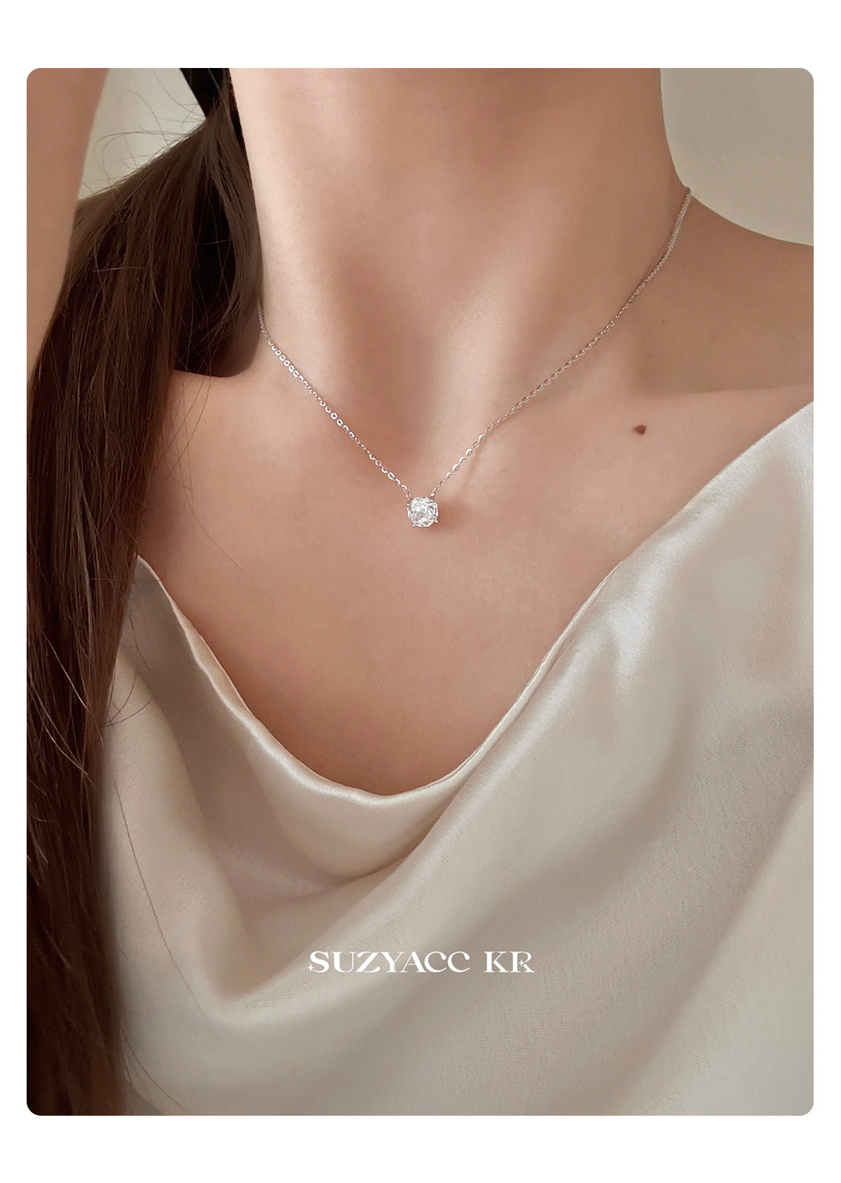 Серебряное ожерелье suzyacc kr玫瑰花切合成锆石项链纯银锁骨链女2025新复古小众颈链