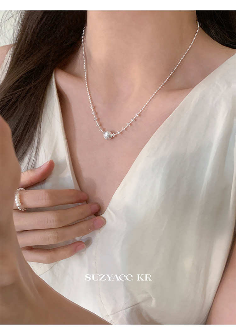 Серебряное ожерелье suzyacc kr纯银镭射猫眼珠项链女款2025新款超显白复古小众锁骨链