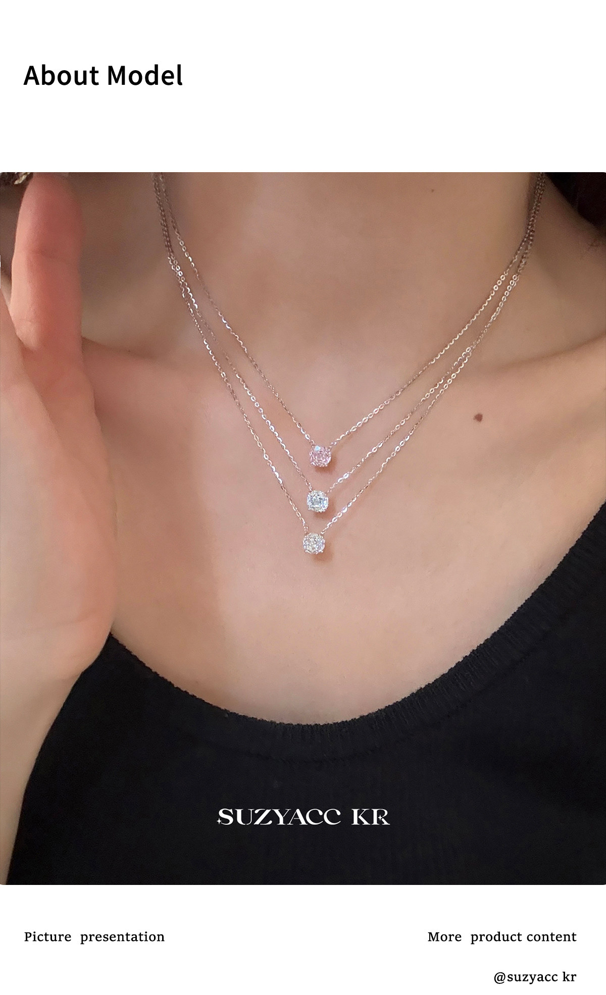 Серебряное ожерелье suzyacc kr玫瑰花切合成锆石项链纯银锁骨链女2025新复古小众颈链