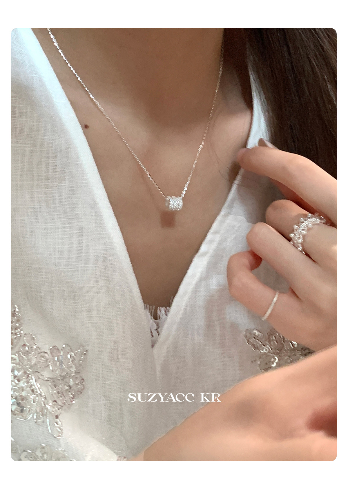 Серебряное ожерелье suzyacc kr小蛮腰闪钻纯银项链2025新款轻奢气质简约高级感毛衣链